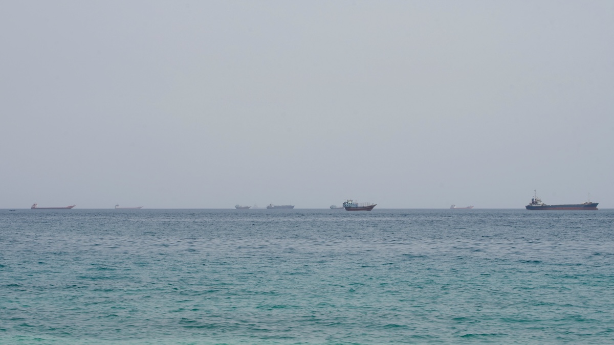 Above, maritime traffic near the Strait of Hormuz, as seen from Musandam, Oman on Aug. 10, 2026. (Reuters)
