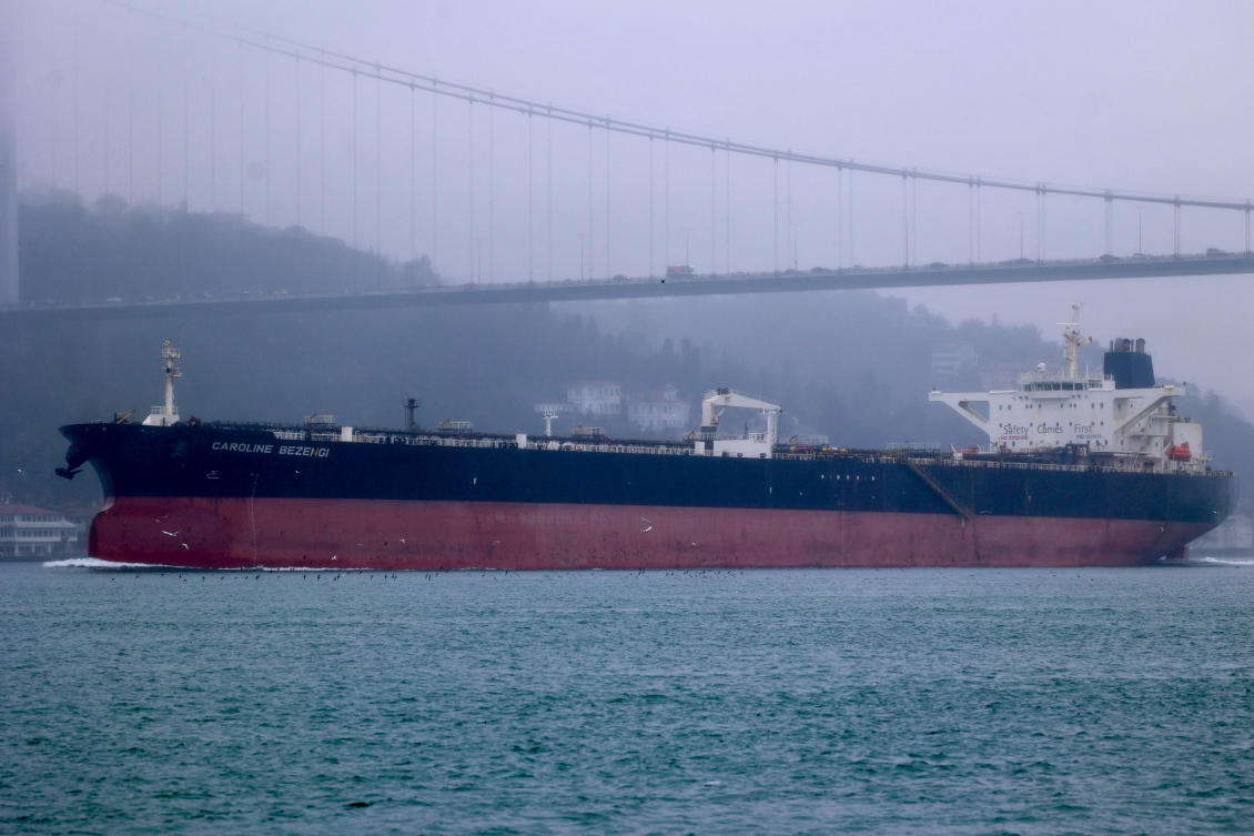 Cameroon flag crude oil tanker Caroline Bezengi transits the Bosphorus Strait in Istanbul, Turkiye (File/Reuters)