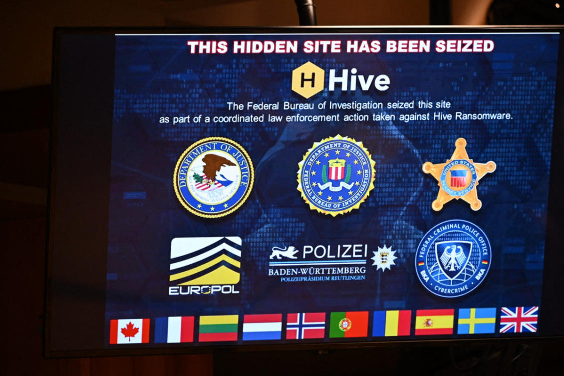 This photo taken on January 26, 2023 shows a sign displaying a hidden site that was seized in a joint operation by US and European police against a criminal group engaged in ransomware activities. (AFP file photo)