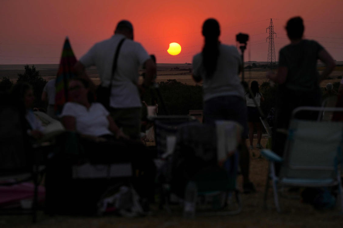 The Moon uncovers the Sun in the moments following totality of the solar eclipse as seen from Lodoso, Burgos province, on August 12, 2026. (AFP)