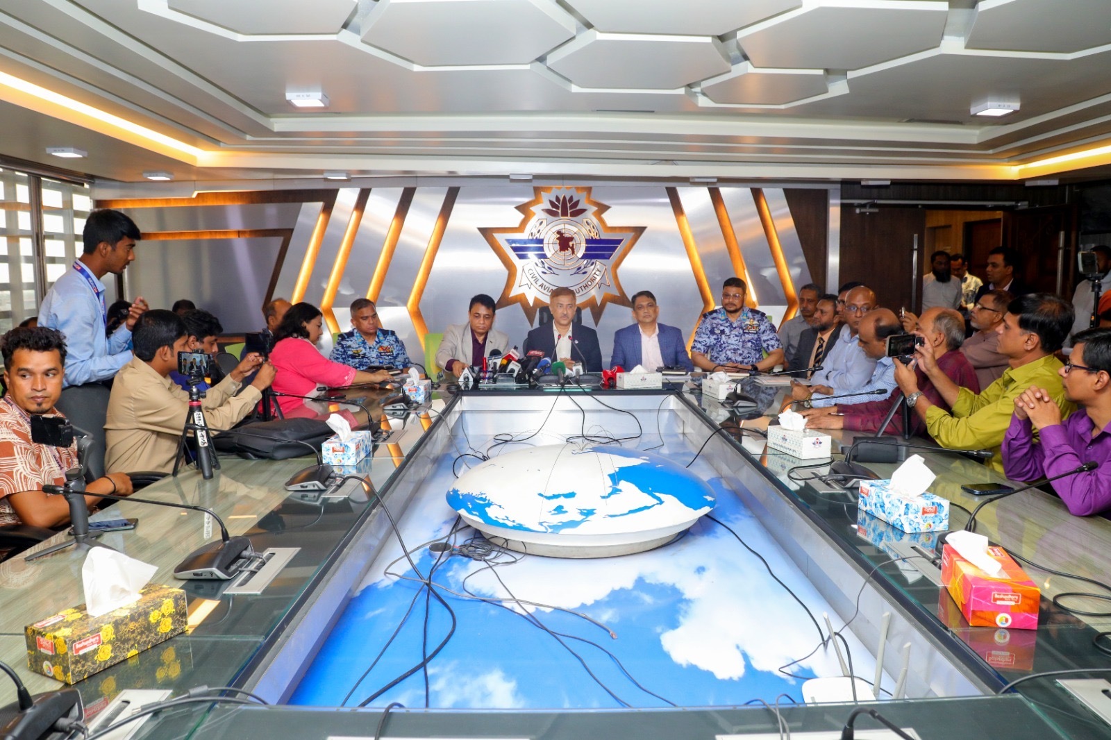 Civil Aviation Authority of Bangladesh chairman Air Vice Marshal Mostafa Mahmood Siddiq speaks to reporters in Dhaka. (CAAB)