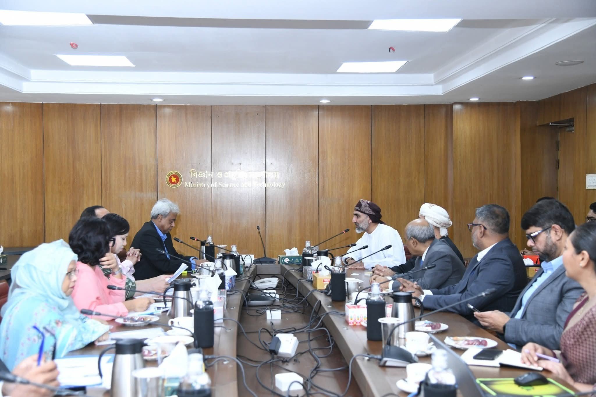 Anwar Hossain, secretary in Bangladesh’s Ministry of Science and Technology, top left, leads a meeting with officials from Star Drones, an Omani research and development company. (Supplied)