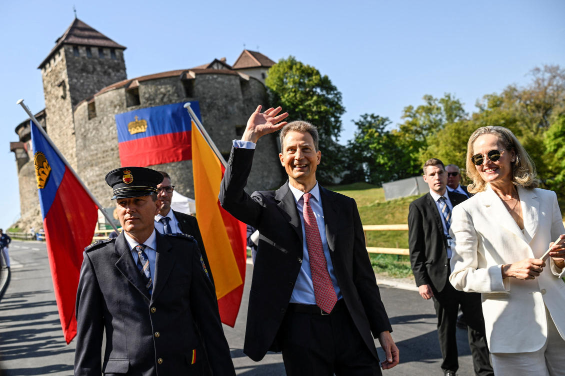 Liechtenstein's Hereditary Prince Alois and Hereditary Princess Sophie arrive at Liechtenstein's National Day celebrations in Vaduz, Liechtenstein, August 15, 2026. (Reuters)