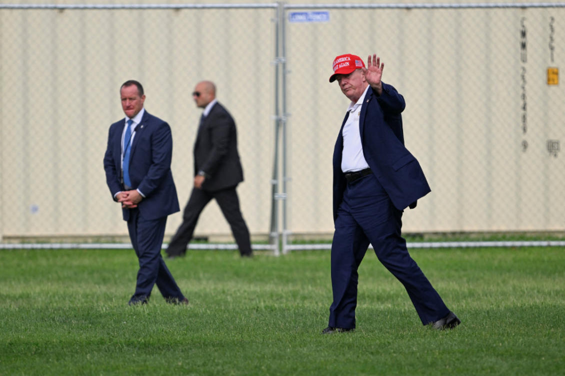 US President Donald Trump waves as he walks from Marine One to a vehicle at the Ellipse near the White House in Washington, D.C., on August 16, 2026. (Reuters)
