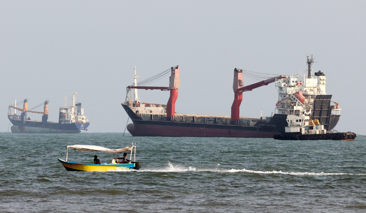 Vessels are seen in the Strait of Hormuz, off the port city of Bandar Abbas in southern Iran on August 10, 2026. (AFP)