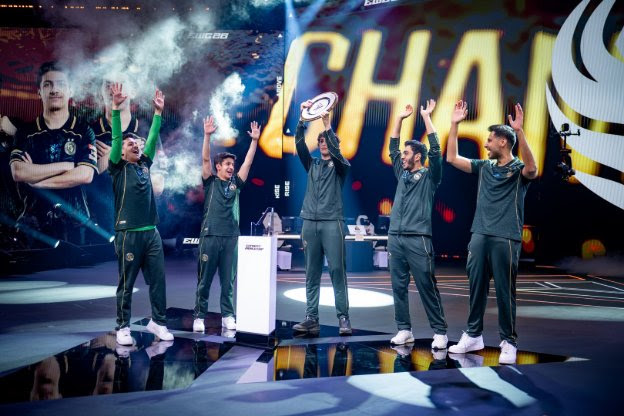 Saudi's Team Falcons celebrate victory at the Esports World Cup 2026 in Paris. (Supplied)