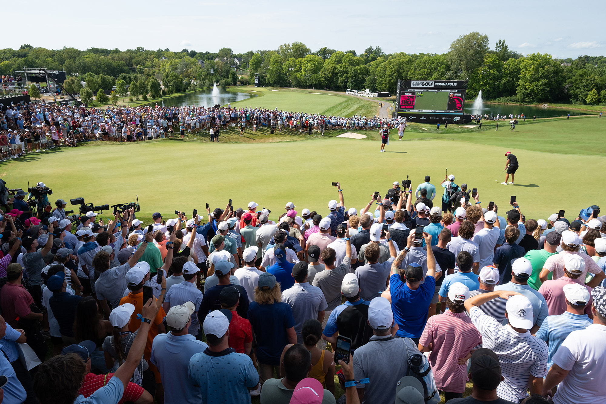Legion XIII captain Jon Rahm putts on the 18th green during the final round of LIV Golf Indianapolis 2025 at The Club at Chatham Hills in Indiana. (LIVGO)