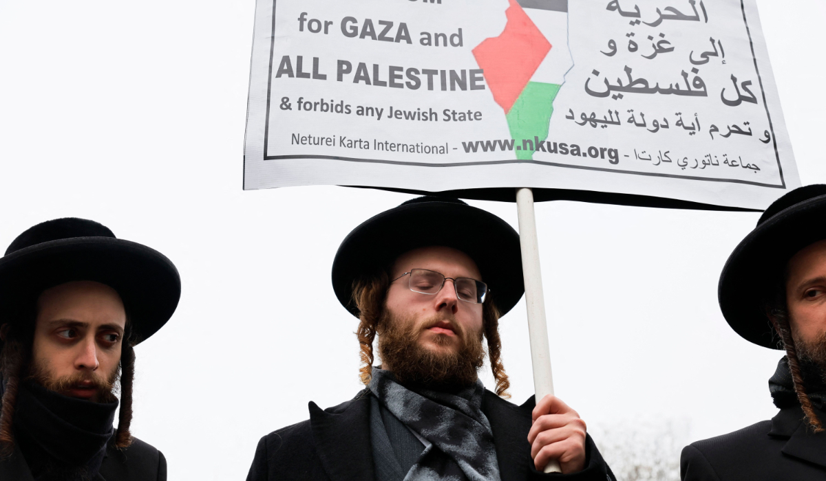 People gather for a rally calling on Israel to stop its Rafah invasion in Gaza at Union Square on February 12, 2024 in New York City. (AFP)
