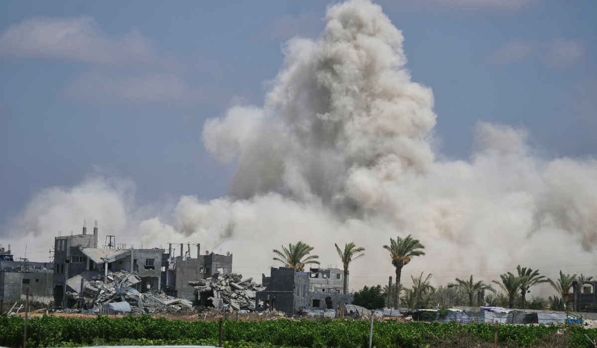 The Israeli army demolishes buildings east of Deir al-Balah, central Gaza Strip, Saturday Aug. 22, 2026. (AP)