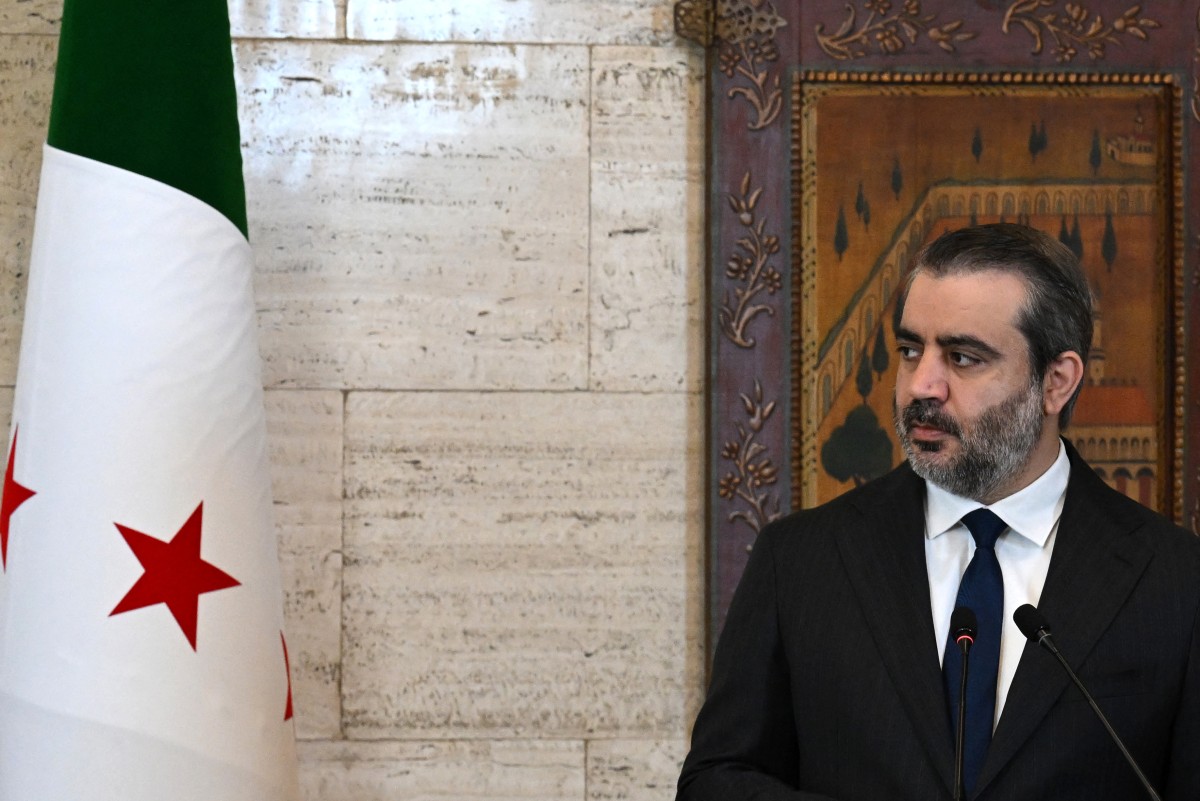 Syria's Foreign Affairs Minister Asaad al-Shaibani at a press conference in Damascus, Syria. (AFP)