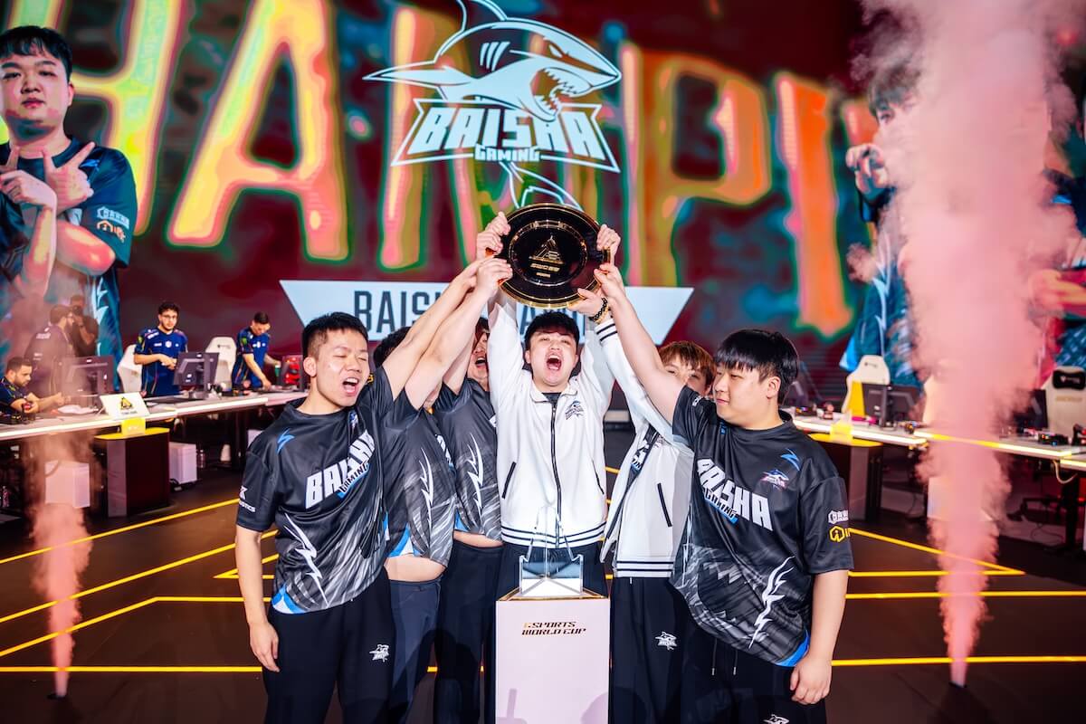Members of BaiSha Gaming celebrate winning their first ever EWC title.