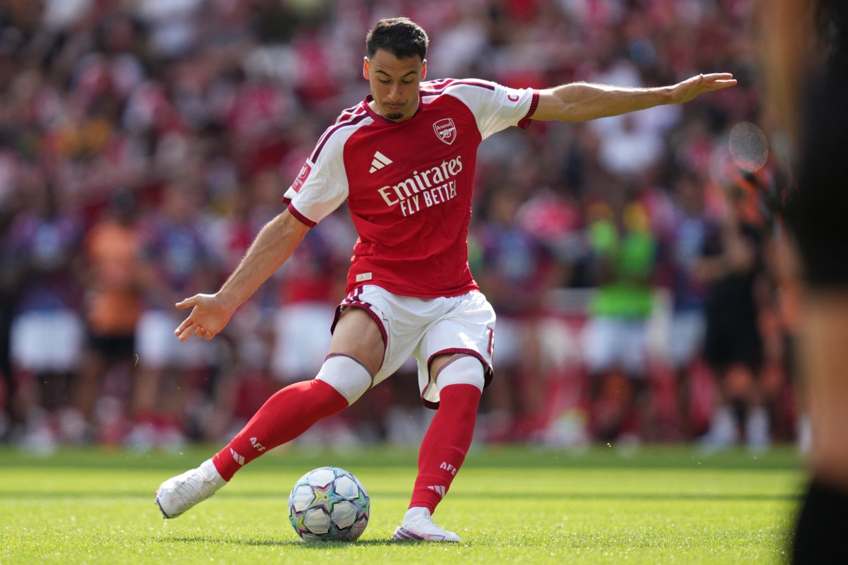 Arsenal's Brazilian midfielder Gabriel Martinelli takes a penalty after pre-season friendly football match between Arsenal and Borussia Dortmund at the Emirates Stadium in London on August 9, 2026. (File/AFP)