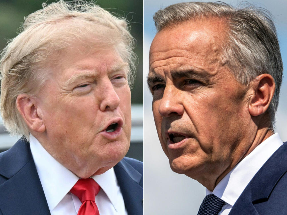 This combination of pictures created on August 25, 2026 shows (L/R) US President Donald Trump in Myrtle Beach, South Carolina on August 21, 2026 and Canadian Prime Minister Mark Carney in Levis, Quebec, Canada on August 24, 2026. ( AFP)