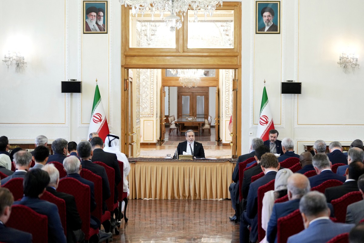 Iranian Foreign Minister Abbas Araghchi speaking at a meeting in Tehran, Iran. (AFP)