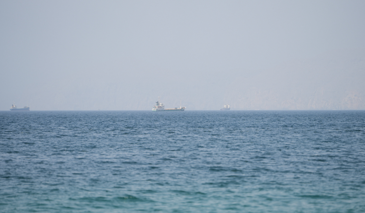 Vessels near the Strait of Hormuz, as seen from Musandam, Oman, August 6, 2026. (REUTERS)
