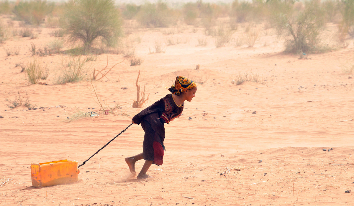A Malian refugee pulls a jerrican of water at the Mbere refugee camp southern Mauritania, 60 km from the border with Mali. (AFP)