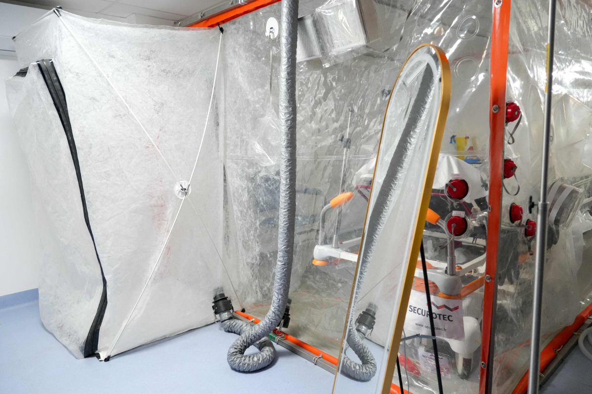 This photo shows an Ebola treatment unit at a hospital in the French Indian Ocean territory of Mayotte, on Aug. 27, 2026. (AFP)