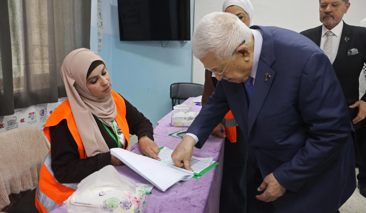 Palestinian President Mahmud Abbas casting his vote in the municipal elections, in Ramallah. (AFP file photo)
