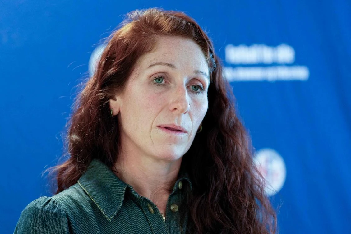 The President of the Norwegian Football Association’s (NFF) Lise Klaveness addresses a press conference on August 7, 2026 in Oslo, after the association’s board meeting earlier this week. (AFP)