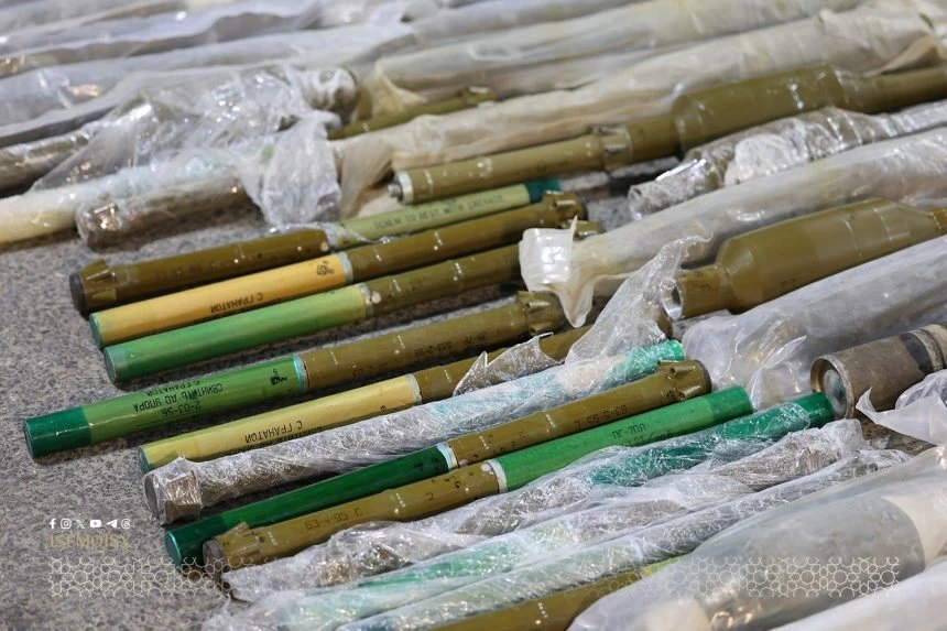 A view of some of the weapons and ammunition that Syrian security forces in Tartous said were destined for Lebanon. (Syrian Ministry of Interior handout photo / via SANA)