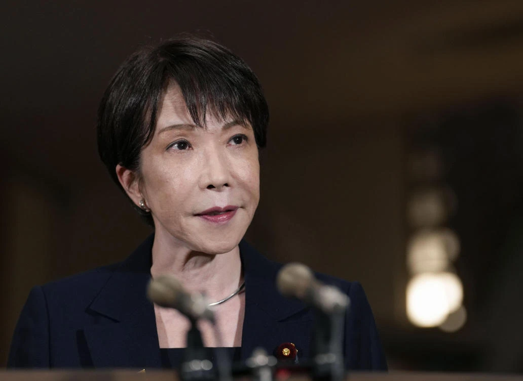 Japan's Prime Minister Sanae Takaichi speaks to journalists at her office in Tokyo Thursday, Aug. 13, 2026, after Russian President Vladimir Putin visited the Kuril Islands, a Russian-controlled Pacific island chain also claimed by Japan. (AP)