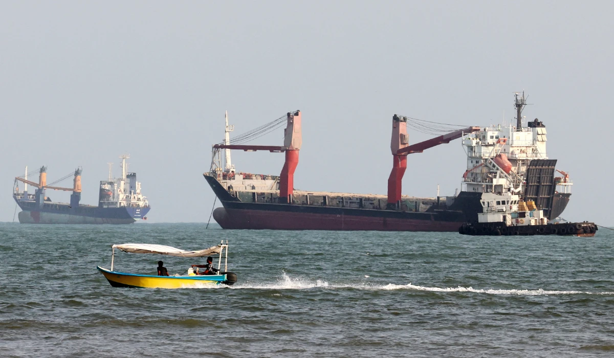 Vessels are seen in the Strait of Hormuz, off the port city of Bandar Abbas in southern Iran on August 10, 2026. (AFP)