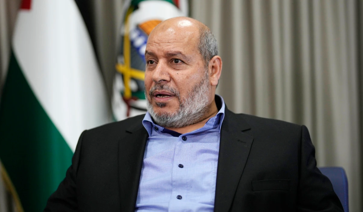 Khalil Al-Hayya, a high-ranking Hamas official who has represented the Palestinian group in negotiations for a cease-fire and hostage exchange deal, speaks during an interview with The Associated Press, in Istanbul, Turkey, on April 24, 2024. (AP)