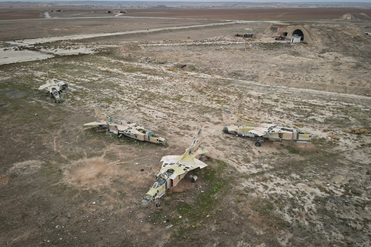 Above, decommissioned Syrian air force planes are seen at the Abu Al-Duhur air base east of Idlib on Dec. 7, 2024. (AP)