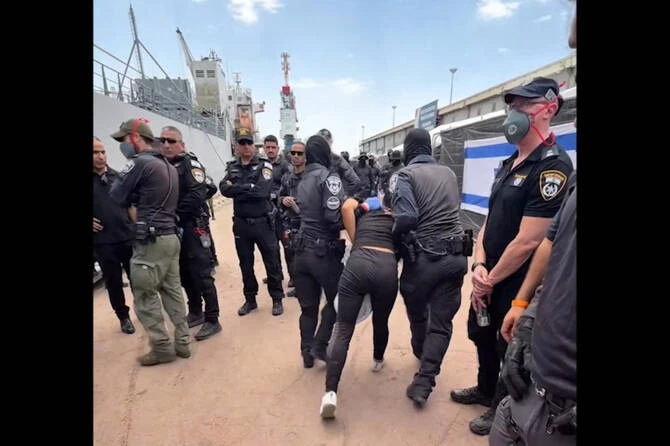Video from Israeli National Security Minister Itamar Ben Gvir showed detained activists from the Gaza-bound aid flotilla being escorted by security forces with their hands tied behind their backs. (AFP/File)