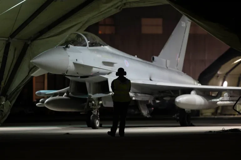 An RAF Typhoon aircraft, seen here being prepared for operations across the Middle East, at RAF Akrotiri, Cyprus. (File/Getty images)