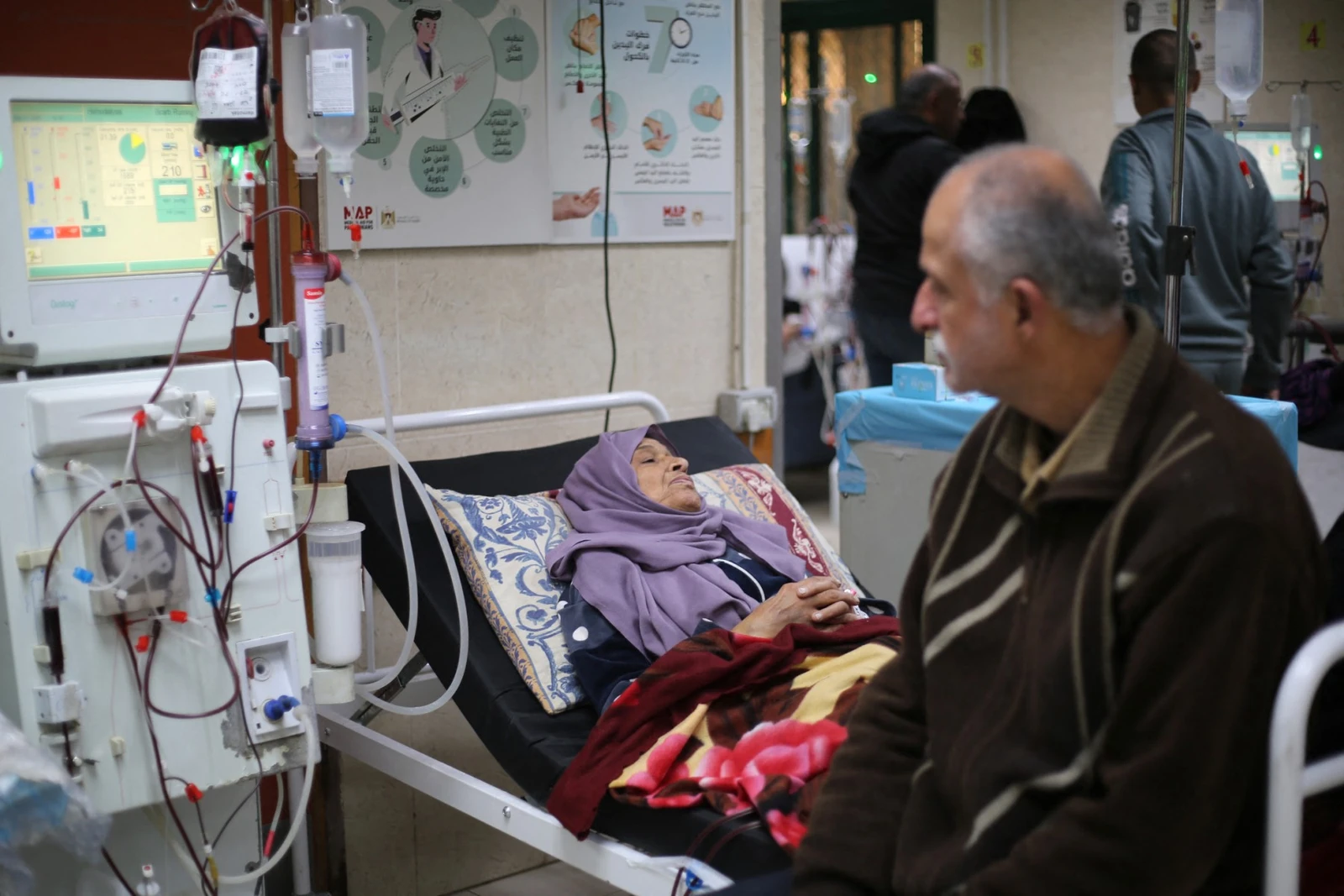 A Palestinian patient with kidney failure undergoes dialysis treatment at Al-Aqsa Martyrs Hospital, in Deir Al-Balah in the central Gaza Strip, on February 1, 2026. (AFP)
