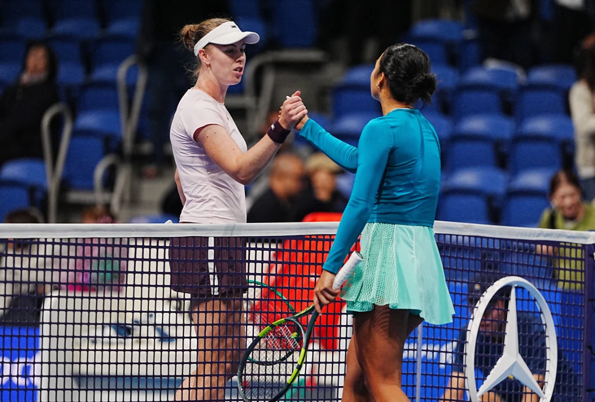 Philippines' Alexandra Eala shakes hands with Australia's Talia Gibson after winning her round of 16 match. (REUTERS)
