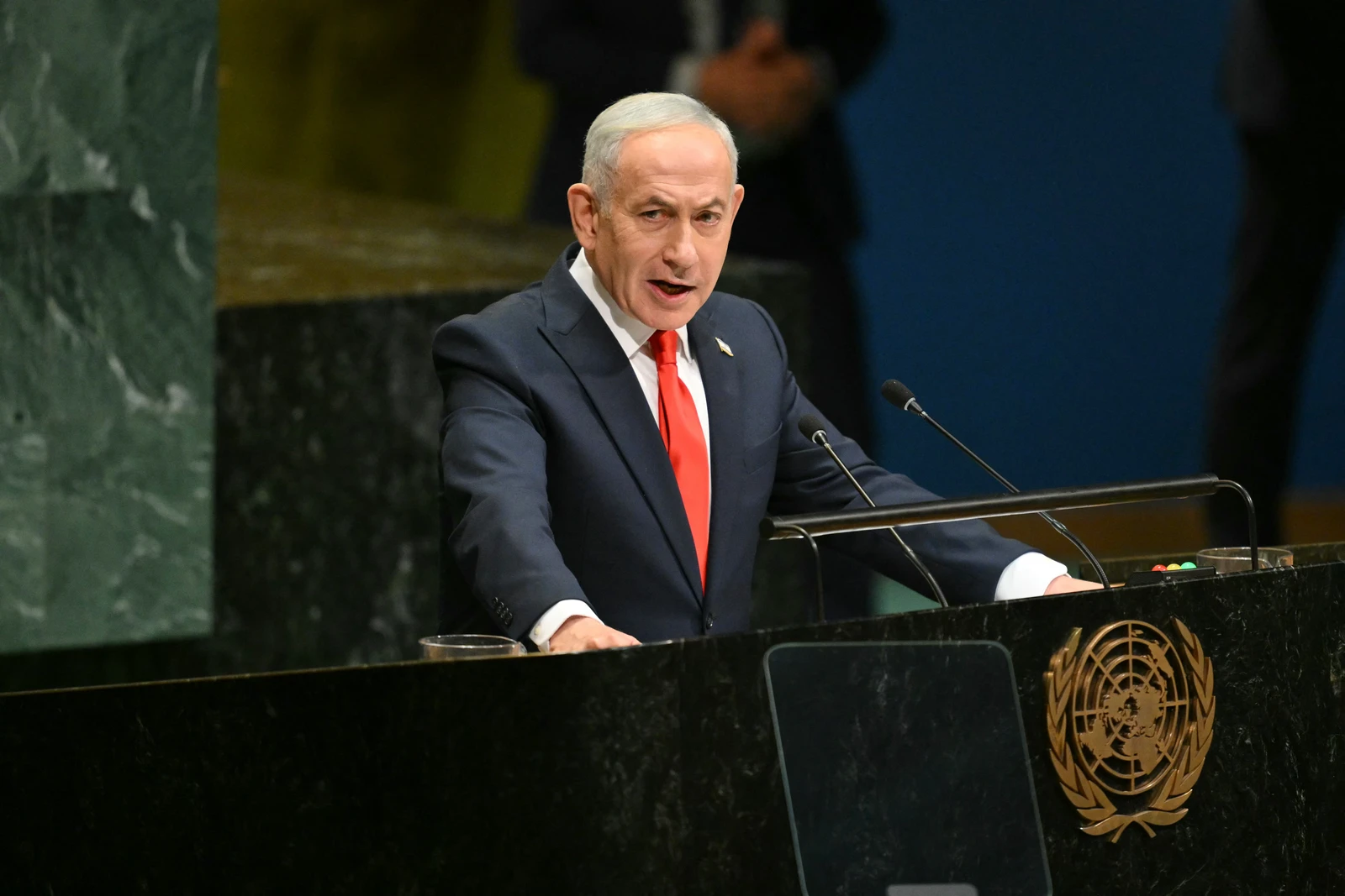 Netanyahu seems to believe that if he repeats debunked claims from a big enough podium, they eventually harden into fact (File/AFP)