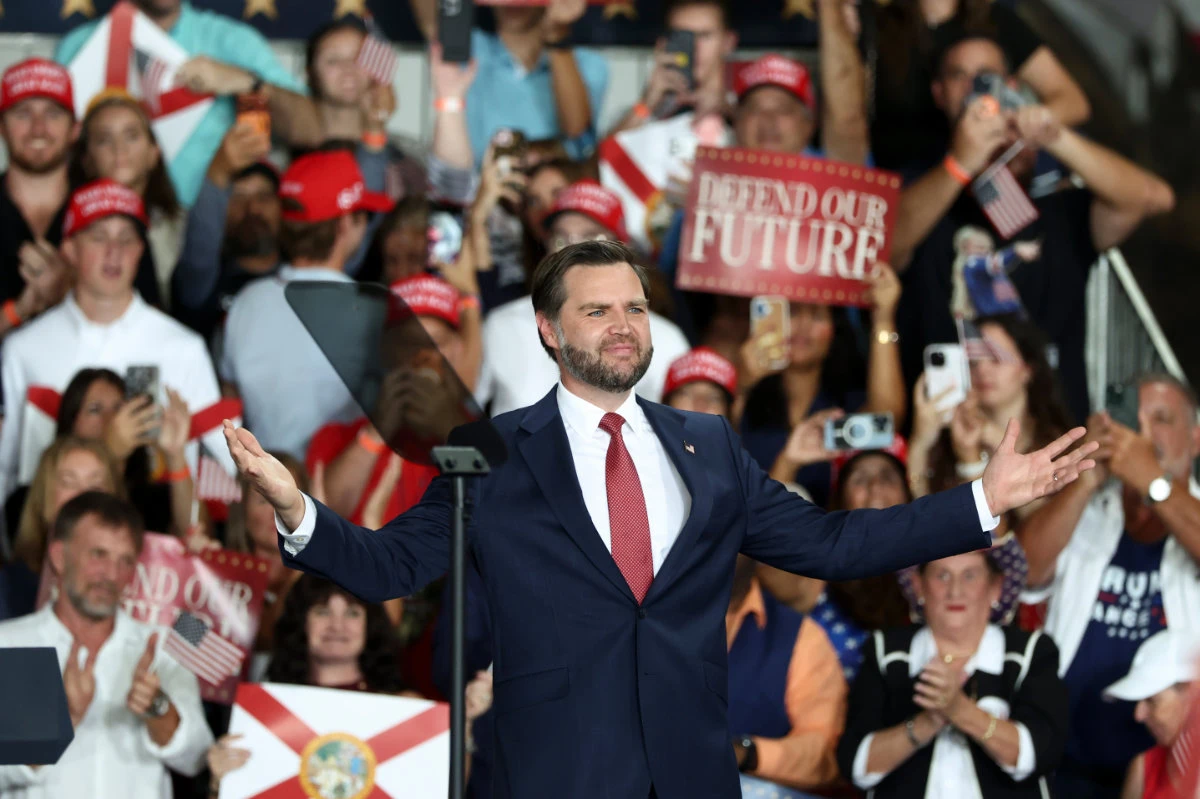 US Vice President JD Vance attends a campaign rally to support the GOP gubernatorial candidate Rep. Byron Donalds in Lakeland, Florida on Oct. 1, 2026. (Pool via AP)