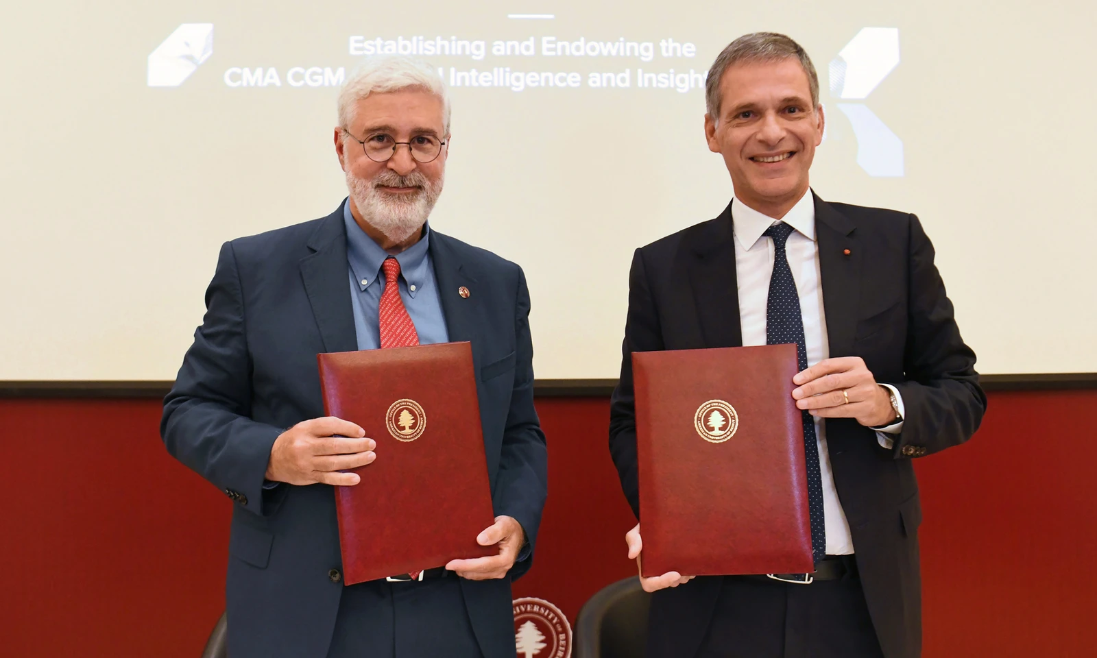 American University of Beirut President Fadlo Khuri, left, and CMA CGM Group Chairman and CEO Rodolphe Saadé. (Supplied)