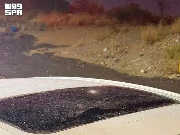 Falling debris injured an Asian resident and damaged a prayer room inside a building and several vehicles, a Civil Defense spokesman said. (SPA photo)