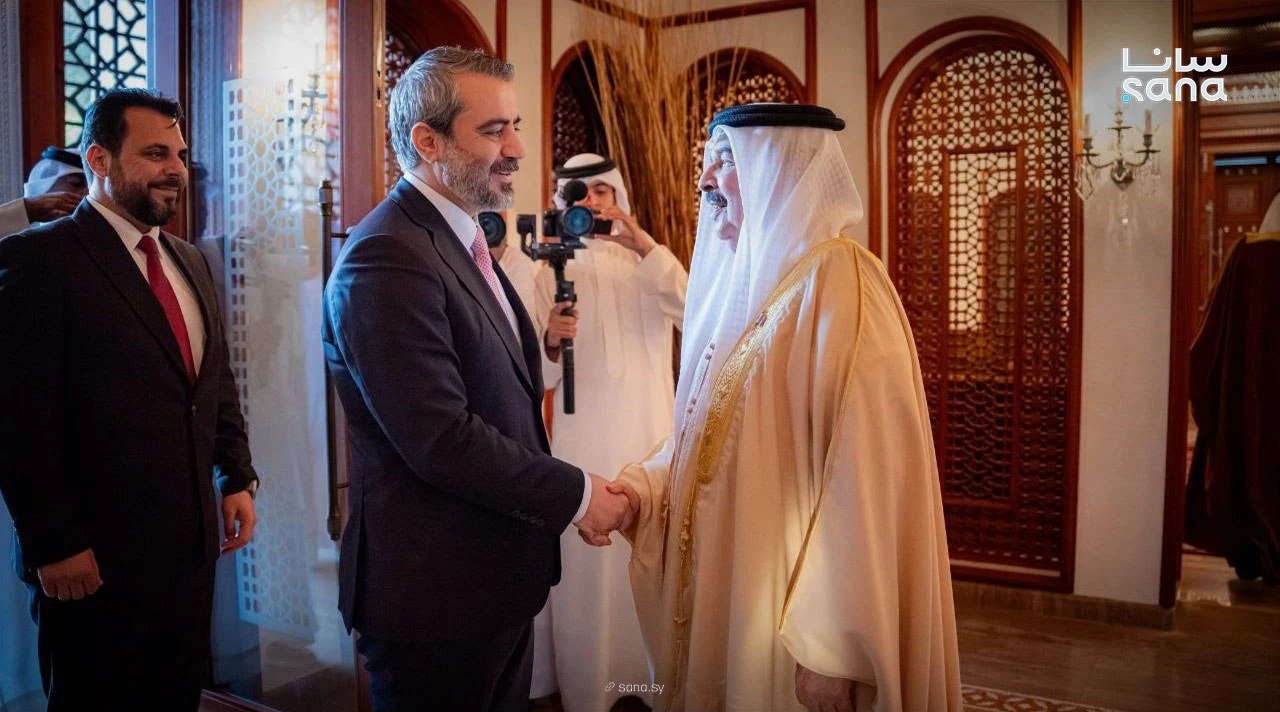 Bahrain's King, Hamad bin Isa Al Khalifa, receives Syrian Foreign Minister, Asaad Hassan al-Shaibani, in Manama.