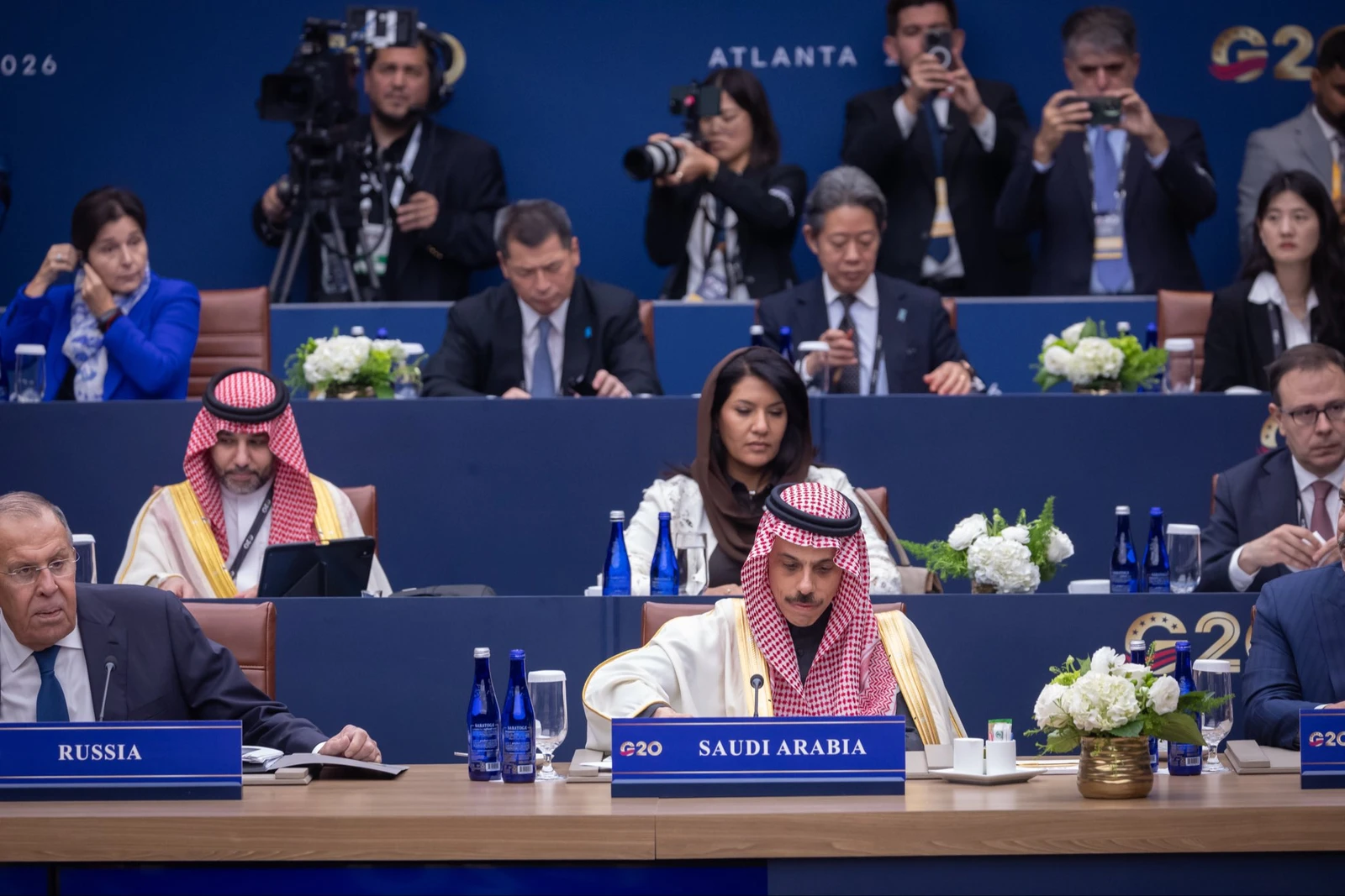 Saudi Foreign Minister Prince Faisal bin Farhan took part in the G20 foreign ministers meeting in Atlanta, US, on Friday,. (X/@KSAMOFA)