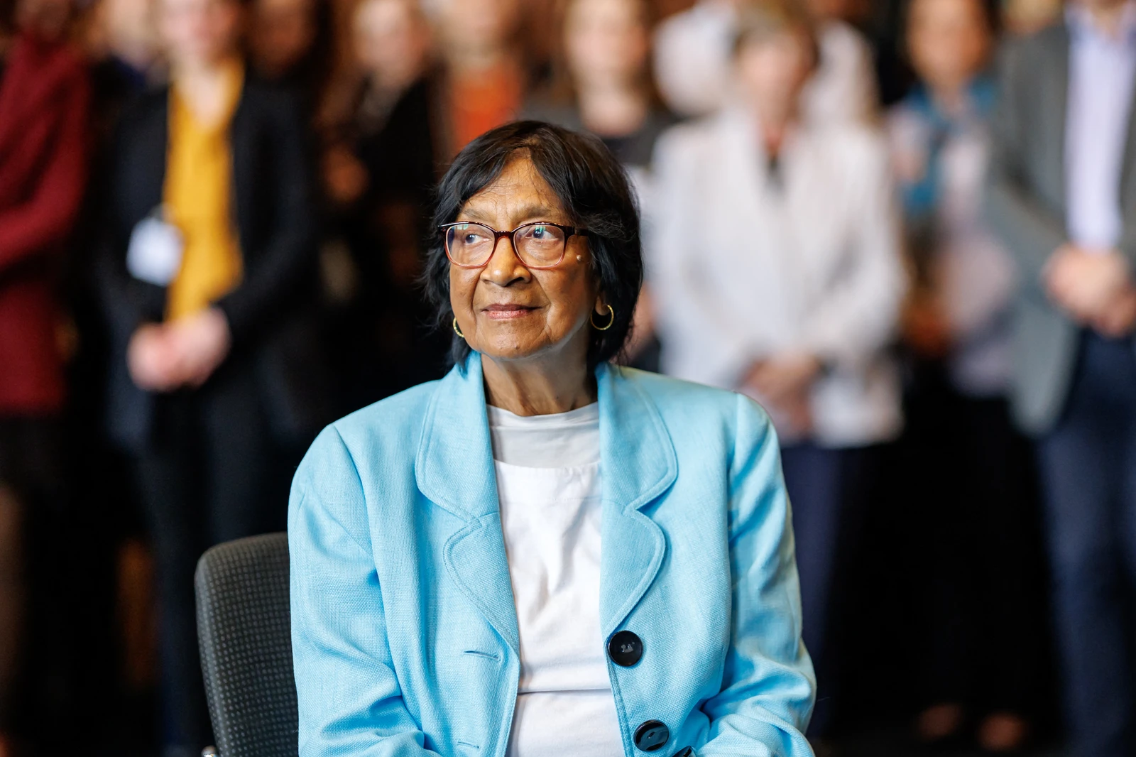 South African-born jurist and former UN human rights chief Navi Pillay, sits at the Nuremberg Forum in Nuremberg, Germany, on Friday following the announcement that she had been awarded the 2026 Nobel Peace Prize. (AP)