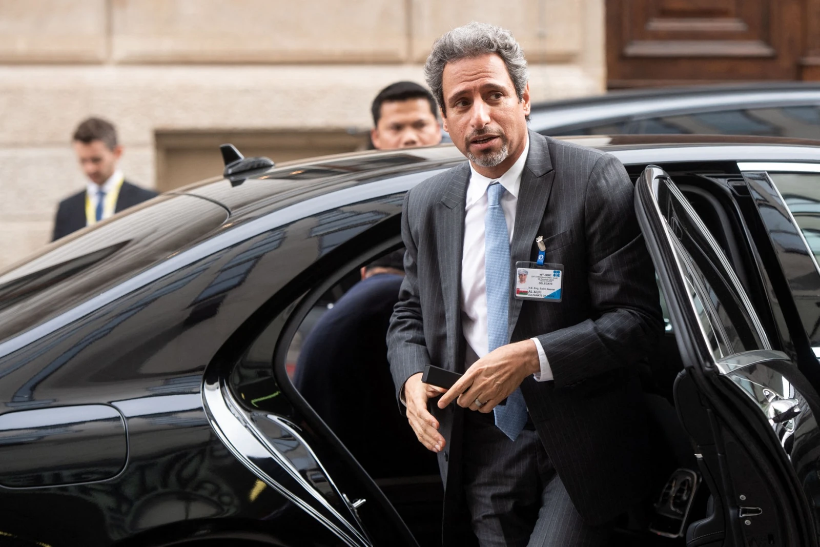 Oman's Minister of Energy and Minerals Salim Al Aufi arrives for the 45th Joint Ministerial Monitoring Committee and the 33rd OPEC and non-OPEC Ministerial Meeting in Vienna, Austria. (AFP)