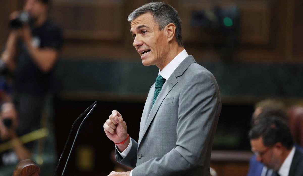 Spain's Prime Minister Pedro Sanchez addresses the congress of deputies on the government's handling of the situation in Spain's North African enclave Ceuta after a mass influx of migrants, at the lower house of parliament in Madrid on September 3, 2026. (AFP)