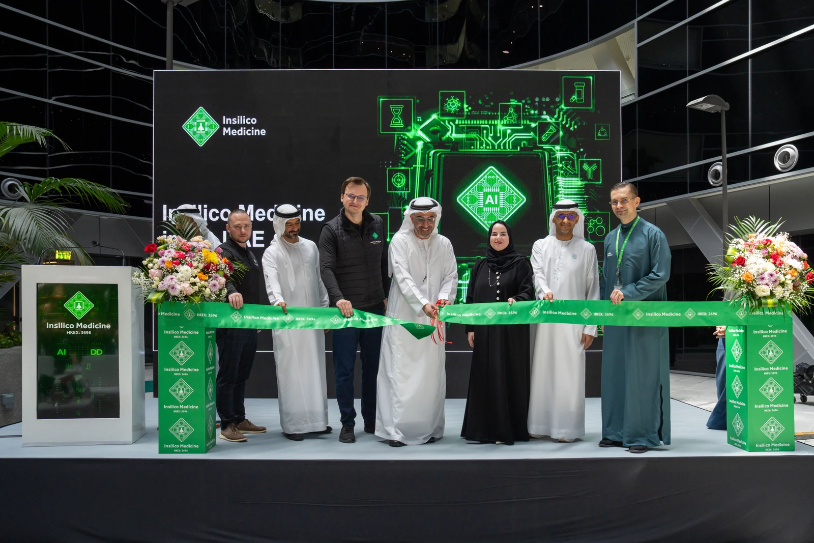 Insilico Medicine representatives and guests attend an event at the company’s Abu Dhabi research center. The UAE-based center led the development of LongevityBench, specialized Longevity-LLMs and the Longevity Claw research system. (Photo/Supplied)