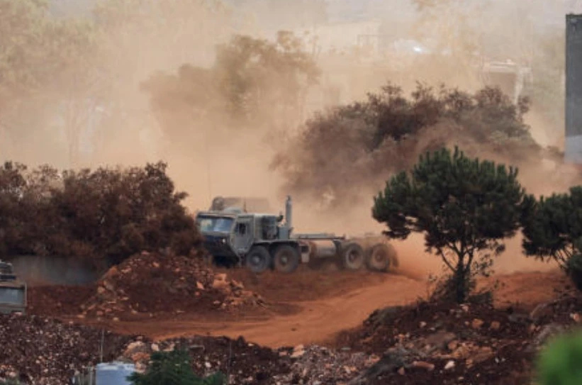 An Israeli army vehicle operates in East Zawtar, as seen from West Zawtar, southern Lebanon, Oct. 1, 2026. (Reuters)