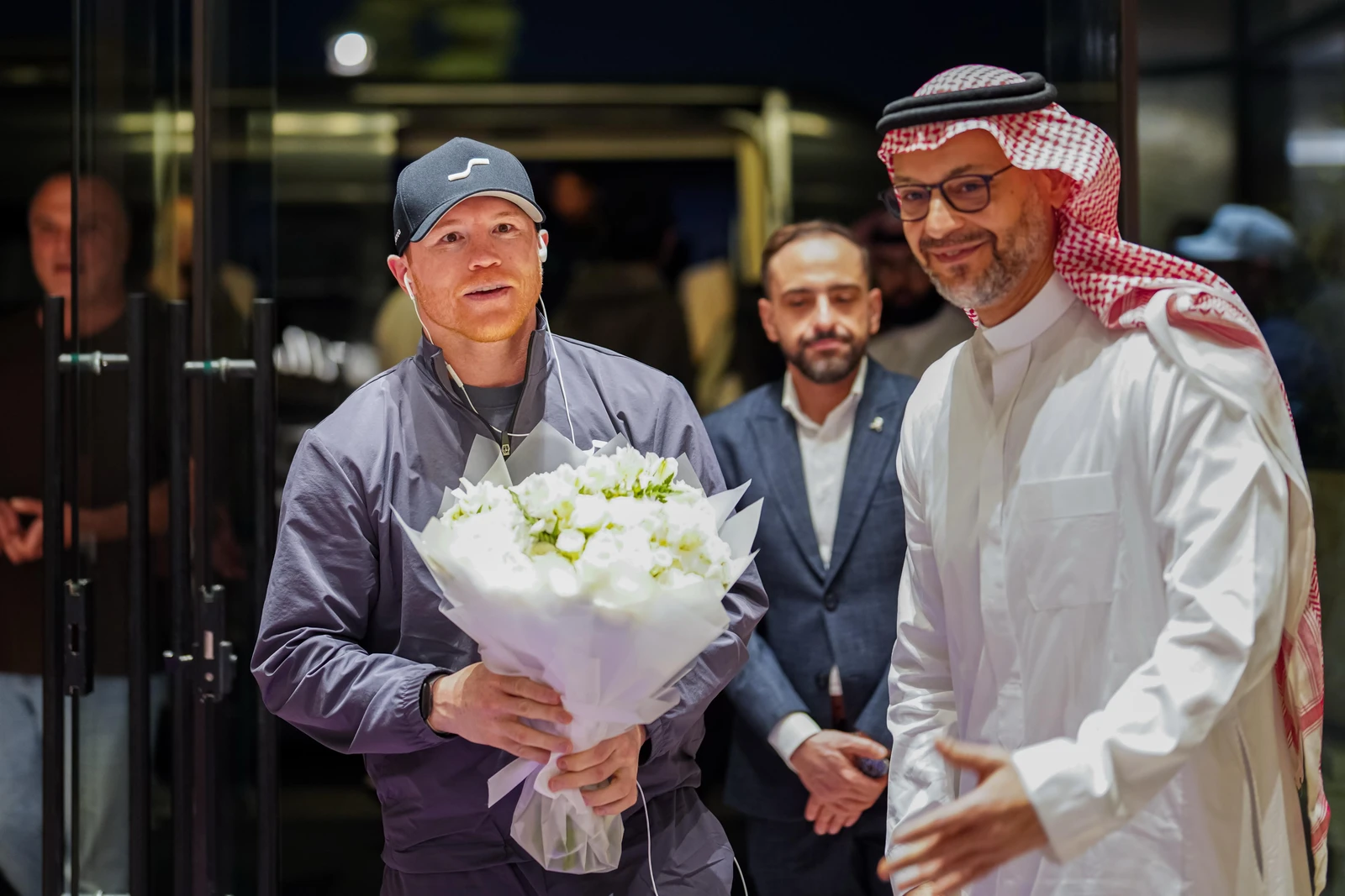 Canelo was welcomed upon his arrival by Faisal Bafarat, CEO of the General Entertainment Authority, as preparations continue for one of the season’s major sporting events. (Supplied)