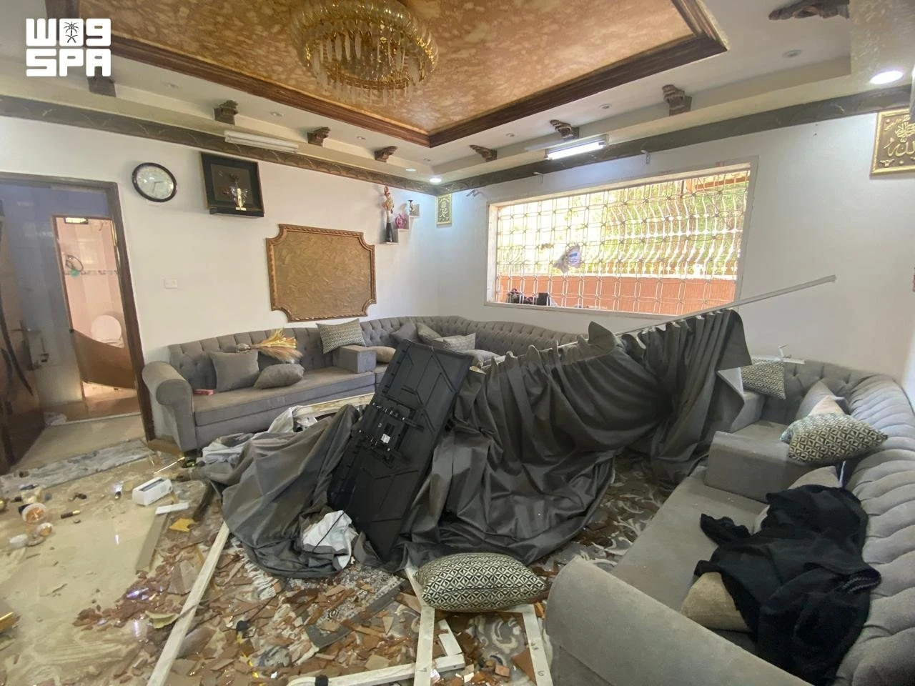 Three homes were damaged after a Houthi projectile fell in a residential area in Najran on Sunday. (SPA)