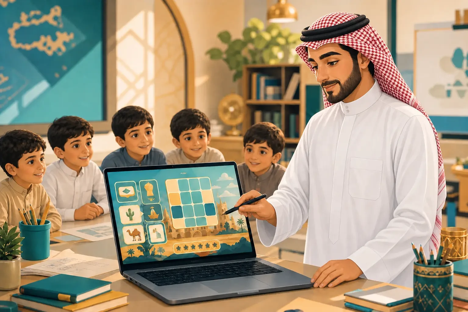 The King Salman Global Academy for Arabic Language has launched a digital gaming platform with over 50 interactive games to boost Arabic skills. (https://games.ksaa.gov.sa/custom-game)