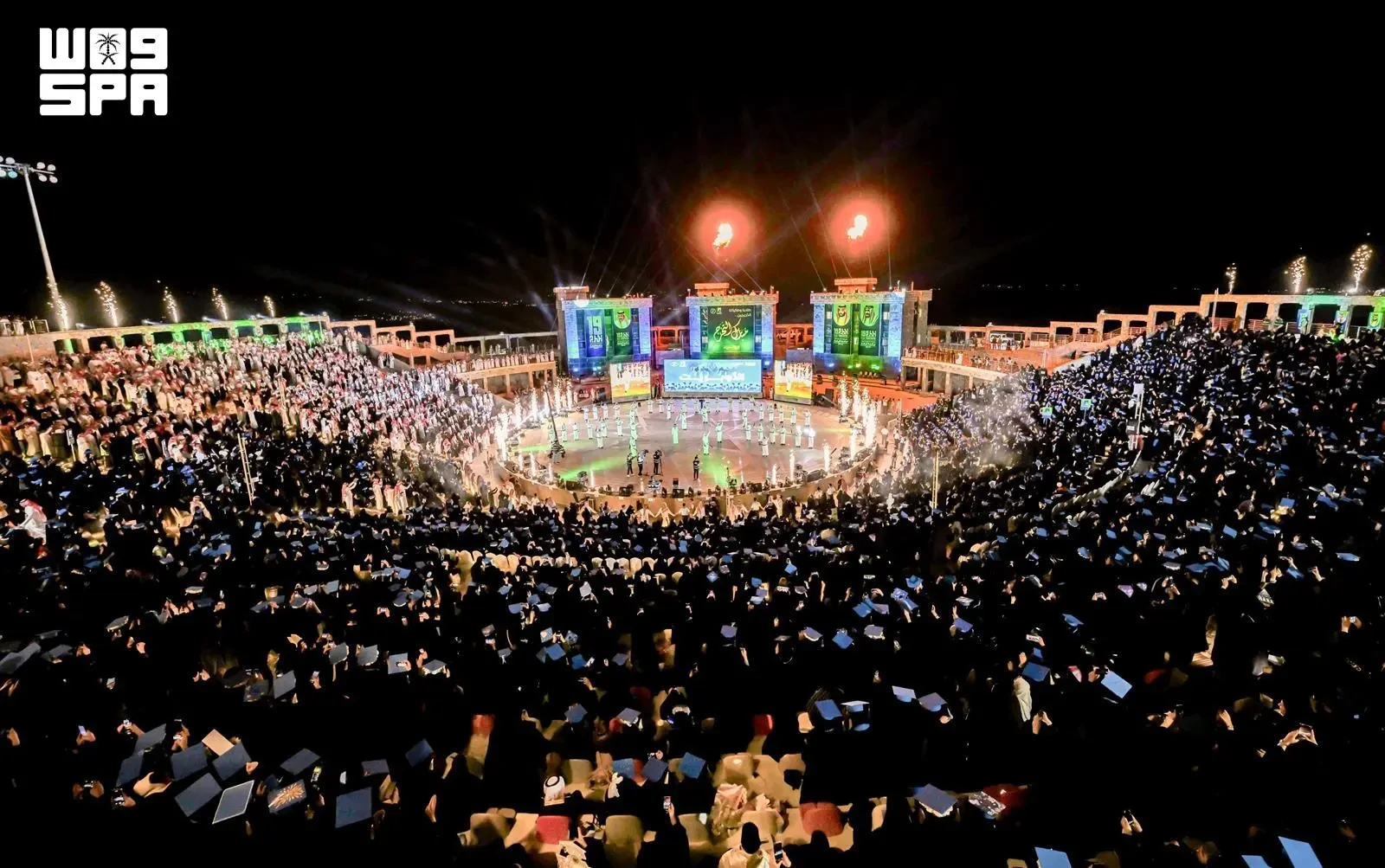 Crowds from across Al-Baha and neighbouring areas fill Marawah open[air theatre during a music concert. (SPA)