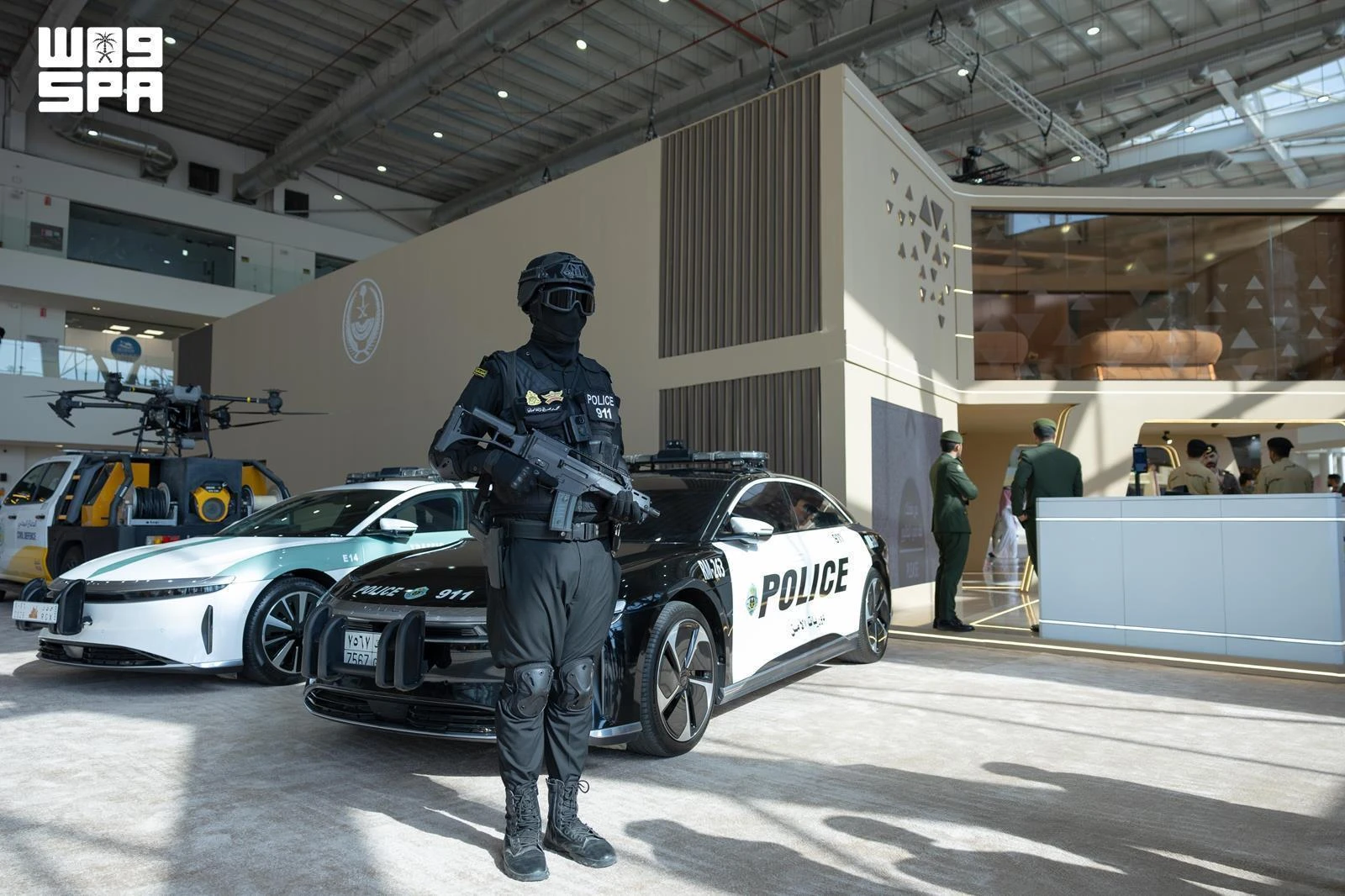 The Ministry of Interior’s pavilion features participation from several security forces and agencies, showcasing their latest technologies, equipment, field capabilities and services.