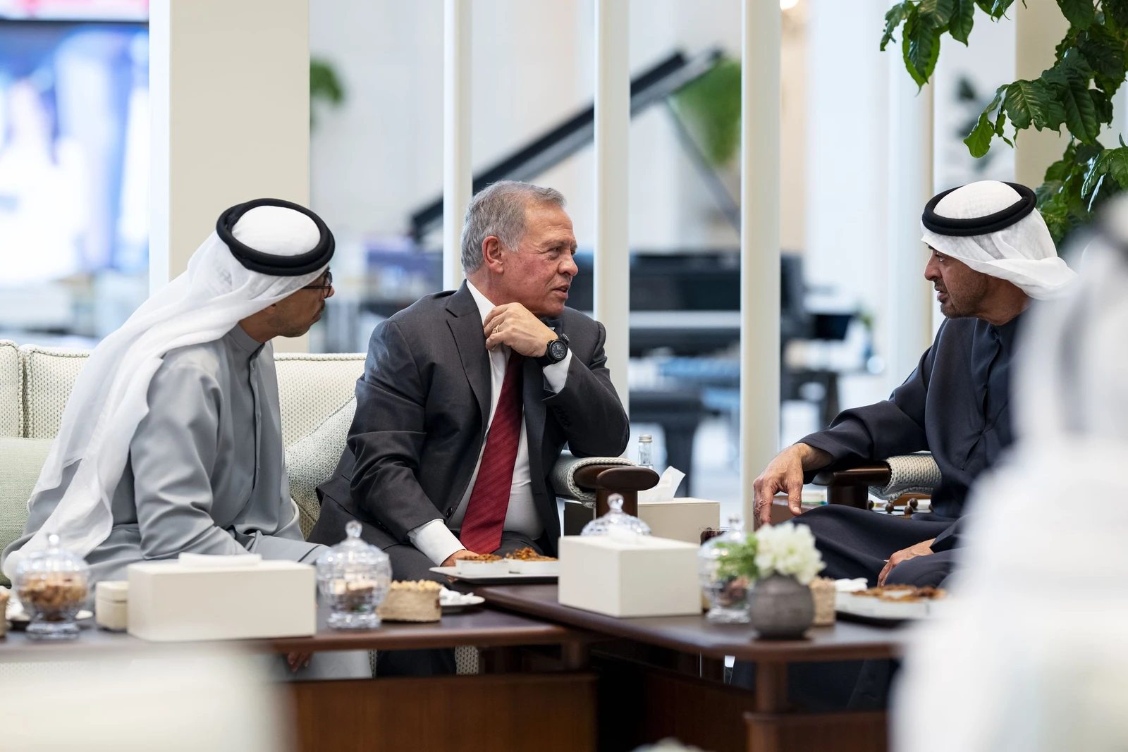 Jordan’s King Abdullah II met with the UAE’s President Sheikh Mohamed bin Zayed Al-Nahyan during a state visit to Abu Dhabi on Sunday. (WAM)