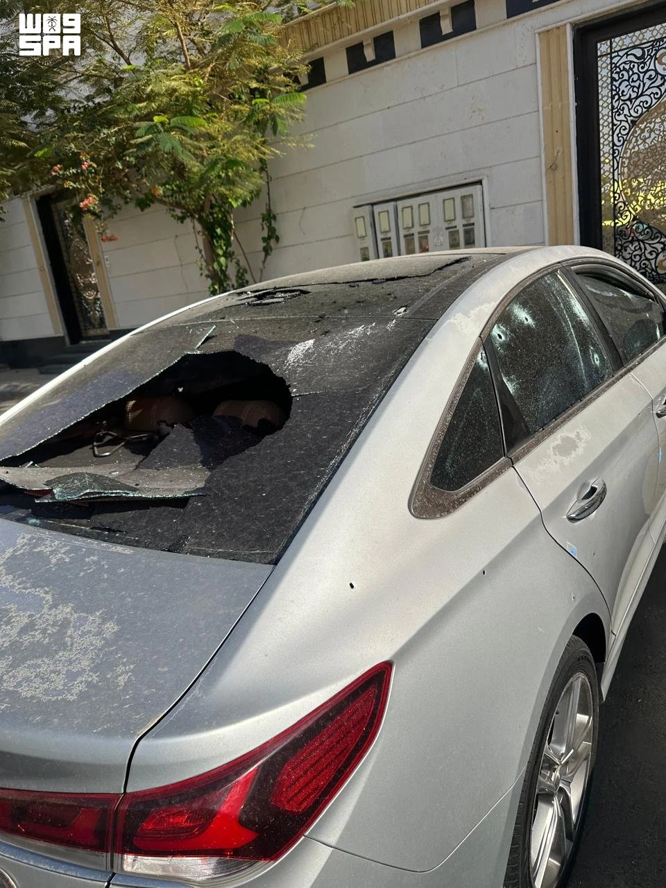 Falling debris from a Houthi drone damaged a car in Taif on Thursday. (SPA)